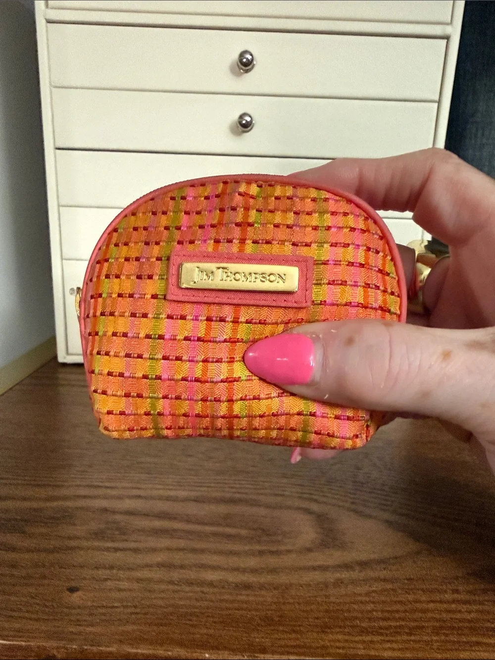 Lilly Thompson Orange & Pink Woven Mini Pouch/Case; Like New!